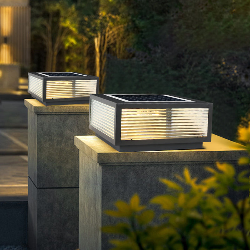 Rectangular Shape Metal Outdoor Lights Modern 1 Light Solar Pillar Lamp in Black