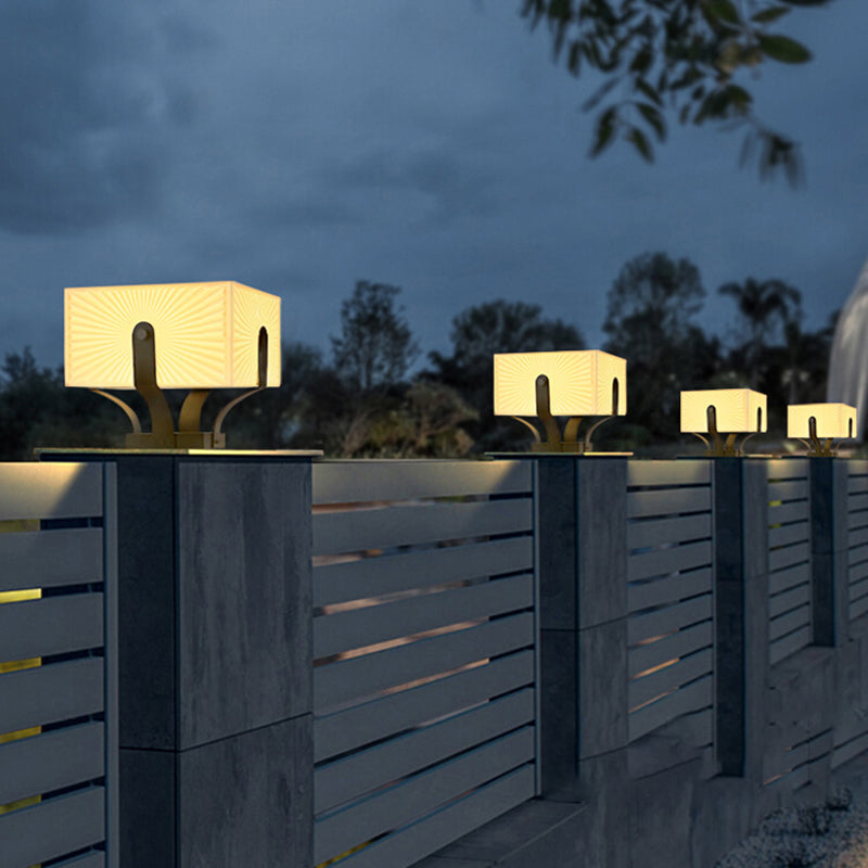 Metal Rectangular Shape Outdoor Lights Modern 1-Light Solar Pillar Lamp in Black