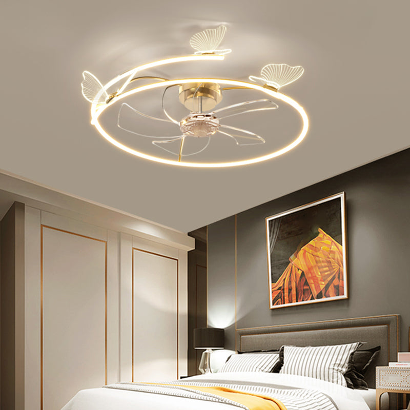 Metal and Acrylic Ceiling Fan Modern LED Circle Fan Lighting Fixture in Gold