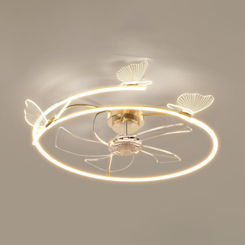 Metal and Acrylic Ceiling Fan Modern LED Circle Fan Lighting Fixture in Gold