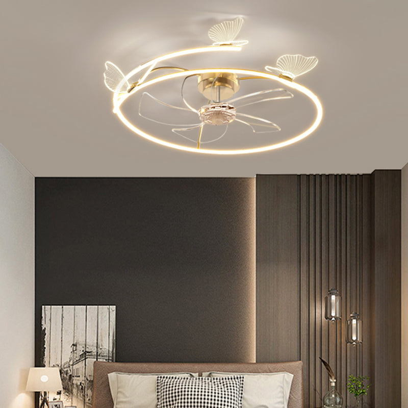 Metal and Acrylic Ceiling Fan Modern LED Circle Fan Lighting Fixture in Gold