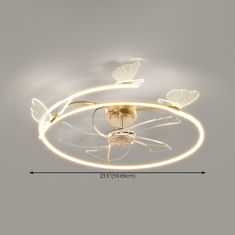 Metal and Acrylic Ceiling Fan Modern LED Circle Fan Lighting Fixture in Gold