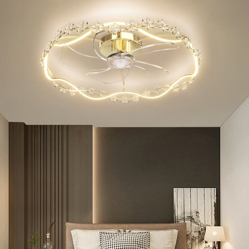 Modern Round Fan Lighting Fixture in Gold Metal and Acrylic LED Ceiling Fan