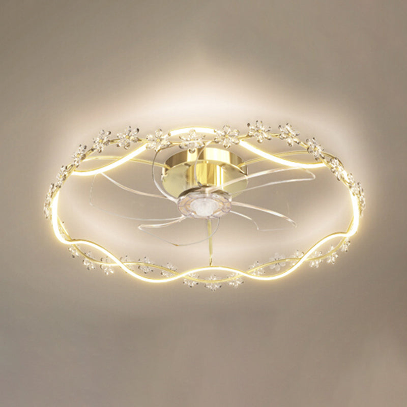 Modern Round Fan Lighting Fixture in Gold Metal and Acrylic LED Ceiling Fan