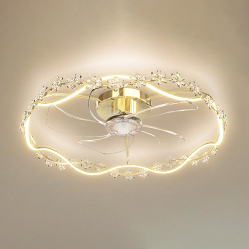 Modern Round Fan Lighting Fixture in Gold Metal and Acrylic LED Ceiling Fan