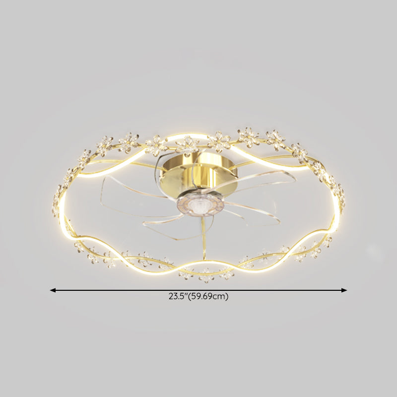 Modern Round Fan Lighting Fixture in Gold Metal and Acrylic LED Ceiling Fan