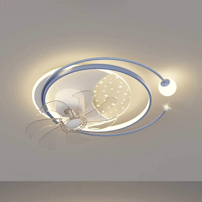 Modern Ceiling Fan in 3 - Colors Metal and Acrylic LED Fan Lighting with Crystal Accent