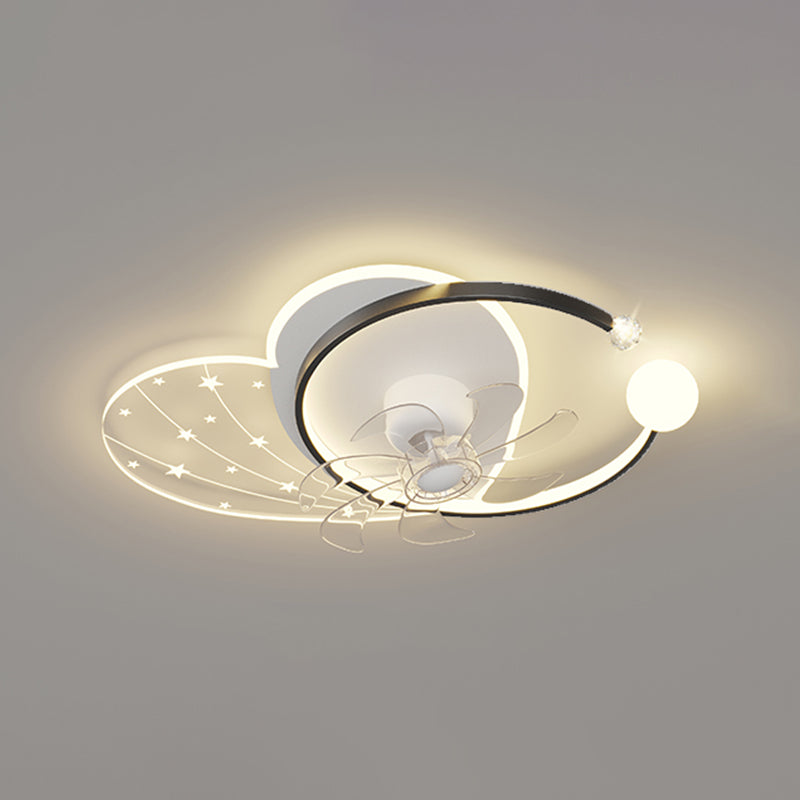 Modern Ceiling Fan in 3 - Colors Metal and Acrylic LED Fan Lighting with Crystal Accent