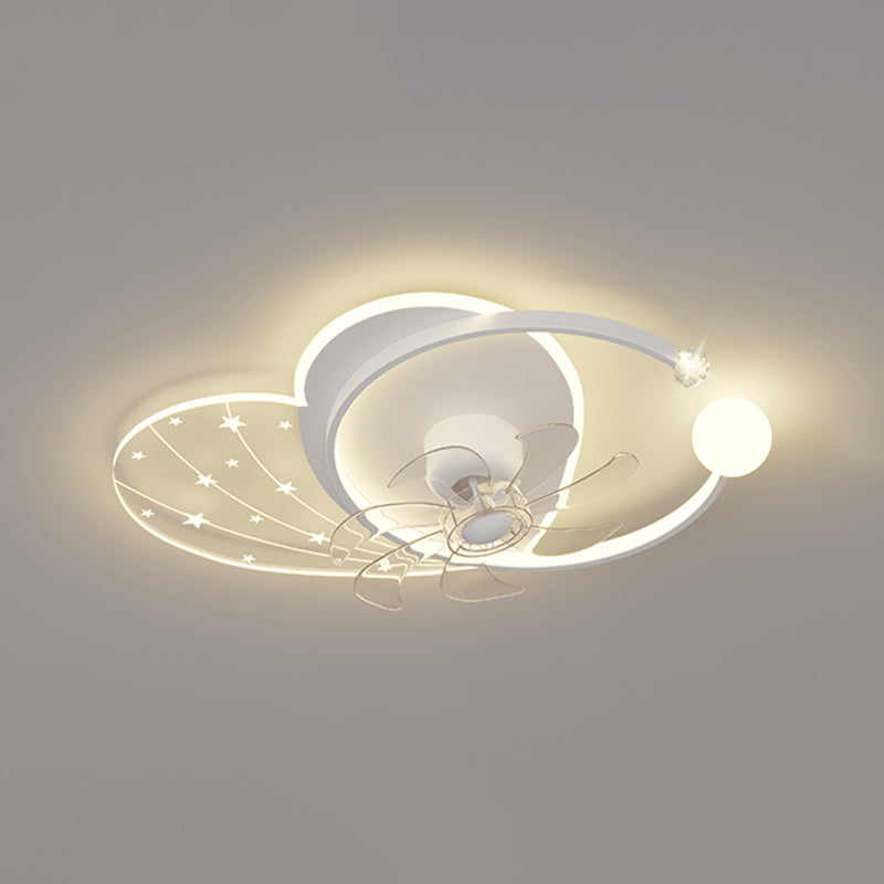 Modern Ceiling Fan in 3 - Colors Metal and Acrylic LED Fan Lighting with Crystal Accent