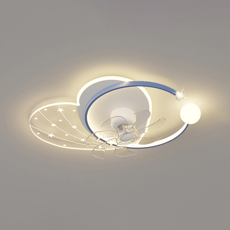 Modern Ceiling Fan in 3 - Colors Metal and Acrylic LED Fan Lighting with Crystal Accent