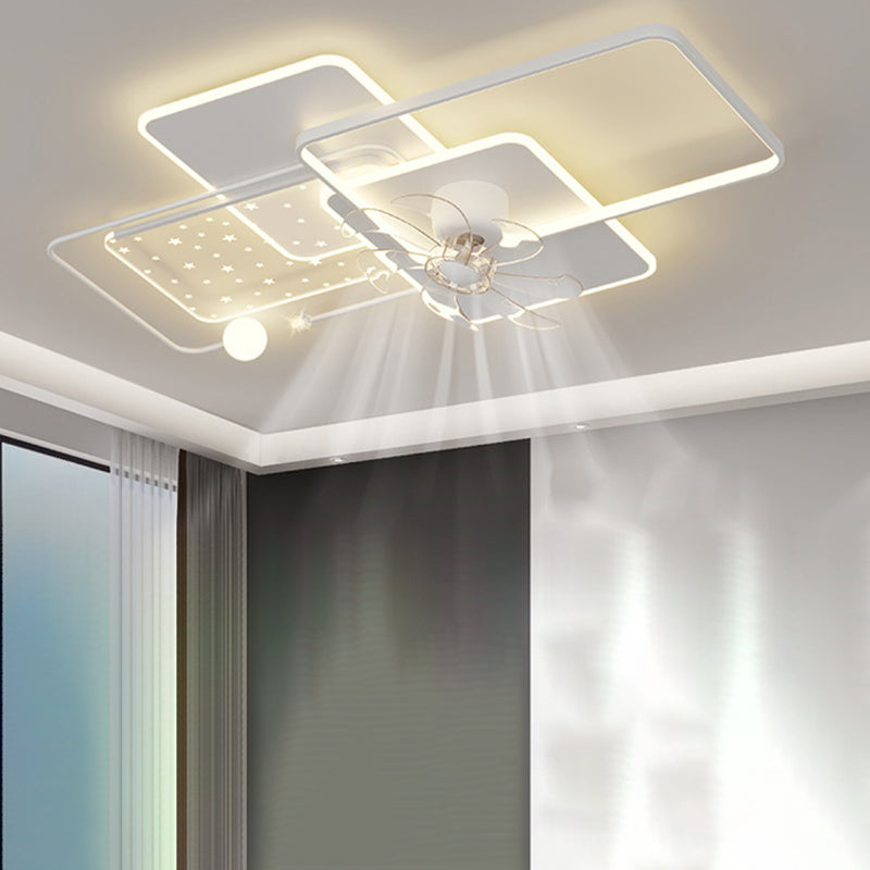 Modern Ceiling Fan in 3 - Colors Metal and Acrylic LED Fan Lighting with Crystal Accent