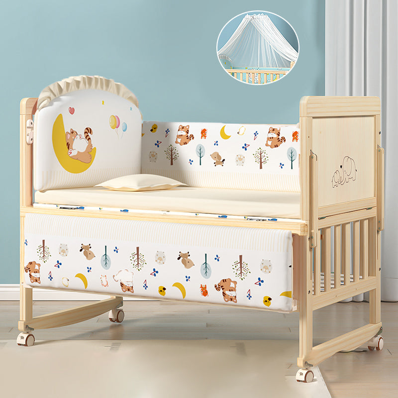 Wood Farmhouse Baby Crib Pine Light Wood Nursery Crib with Storage