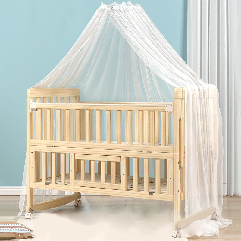 Wood Farmhouse Baby Crib Pine Light Wood Nursery Crib with Storage