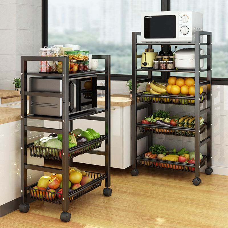 Home Dining Prep Table Open Storage Kitchen Trolley with Basket