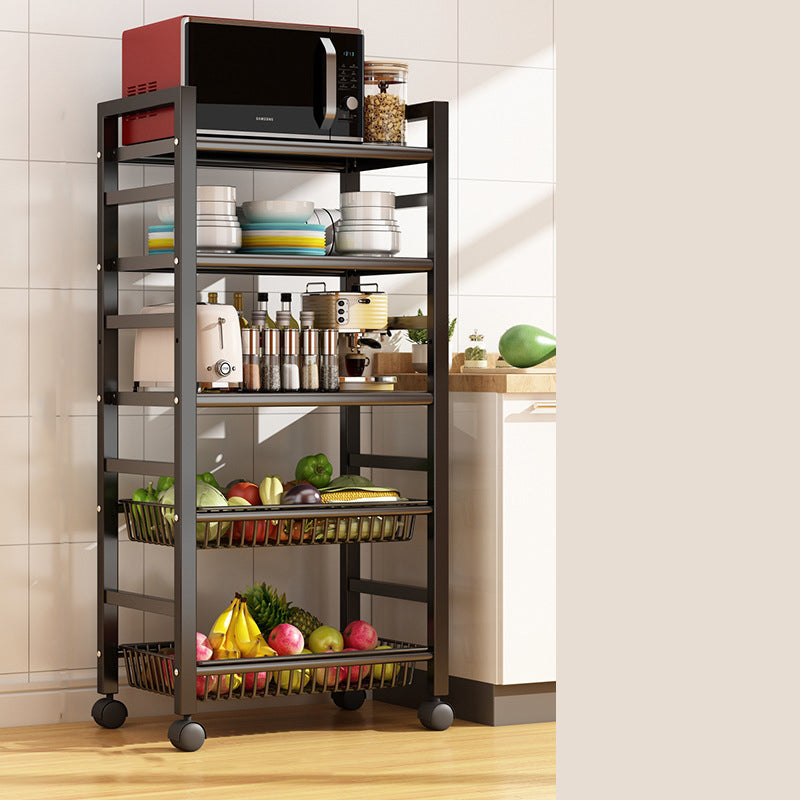 Home Dining Prep Table Open Storage Kitchen Trolley with Basket