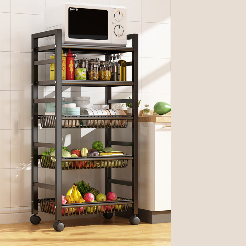 Home Dining Prep Table Open Storage Kitchen Trolley with Basket