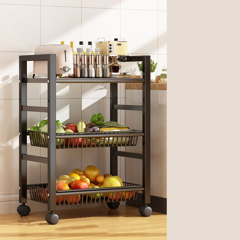 Home Dining Prep Table Open Storage Kitchen Trolley with Basket