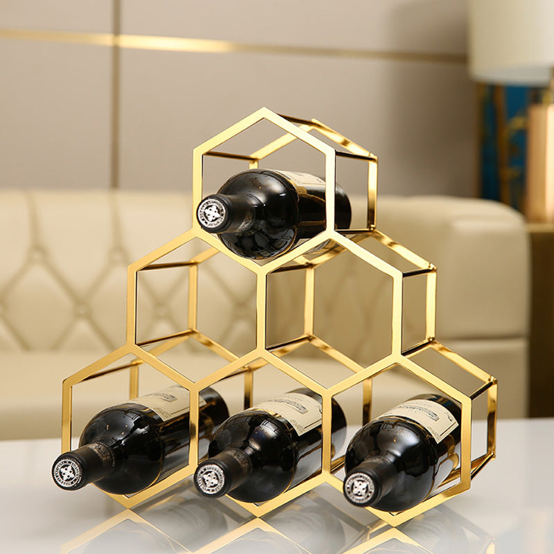 Metal Countertop Wine Glass Rack Modern Stackable Wine Bottle Holder in Gold