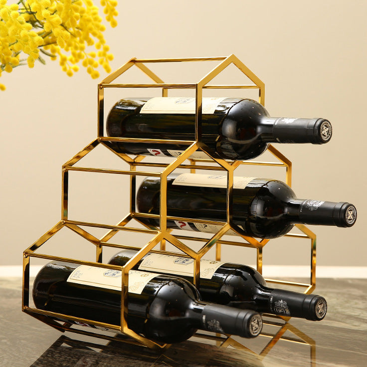 Metal Countertop Wine Glass Rack Modern Stackable Wine Bottle Holder in Gold