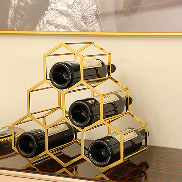 Metal Countertop Wine Glass Rack Modern Stackable Wine Bottle Holder in Gold