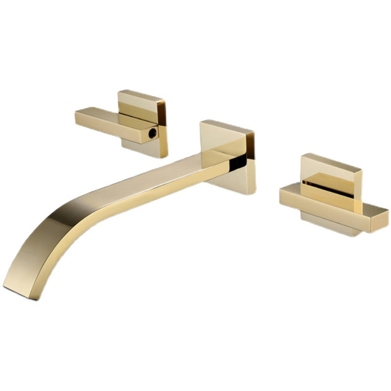 Glam Wall Mounted Bathroom Faucet 2 Handles Low Arc Solid Brass Faucet
