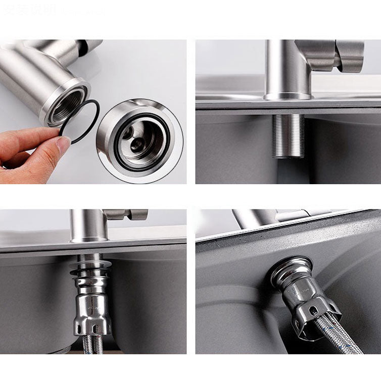 Modern Kitchen Sink Faucet Stainless Steel with Handles and Supply Lines Kitchen Faucet