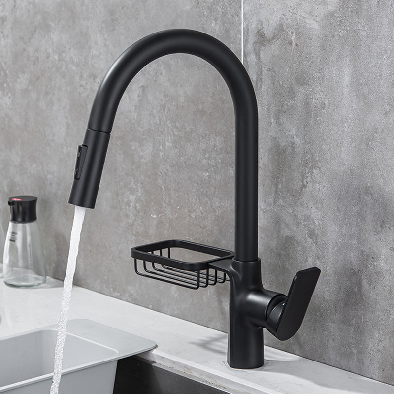 Pull Down Water Filler Single Handle Kitchen Faucet with Soap Basket