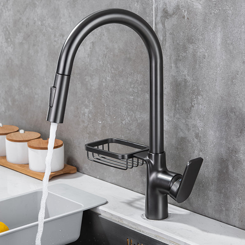 Pull Down Water Filler Single Handle Kitchen Faucet with Soap Basket