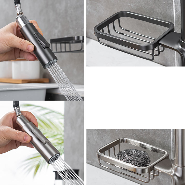 Pull Down Water Filler Single Handle Kitchen Faucet with Soap Basket