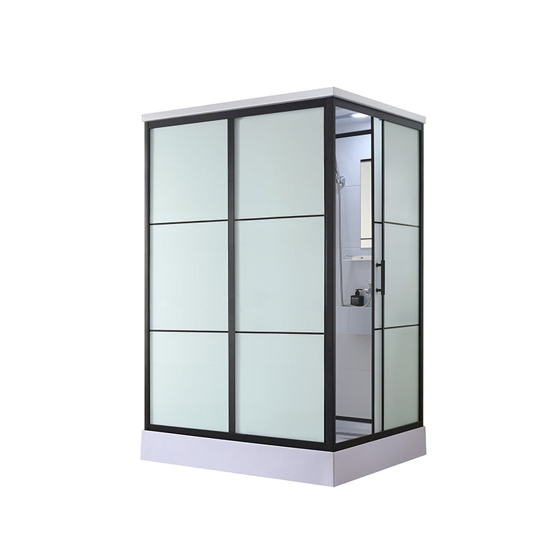 Black Framed Shower Stall with White Base Tempered Glass Shower Stall