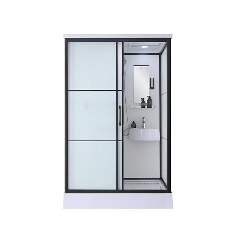 Black Framed Shower Stall with White Base Tempered Glass Shower Stall