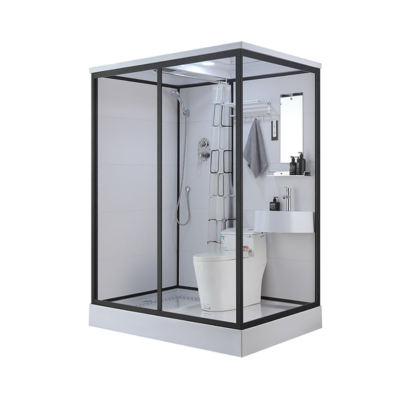 Black Framed Shower Stall with White Base Tempered Glass Shower Stall