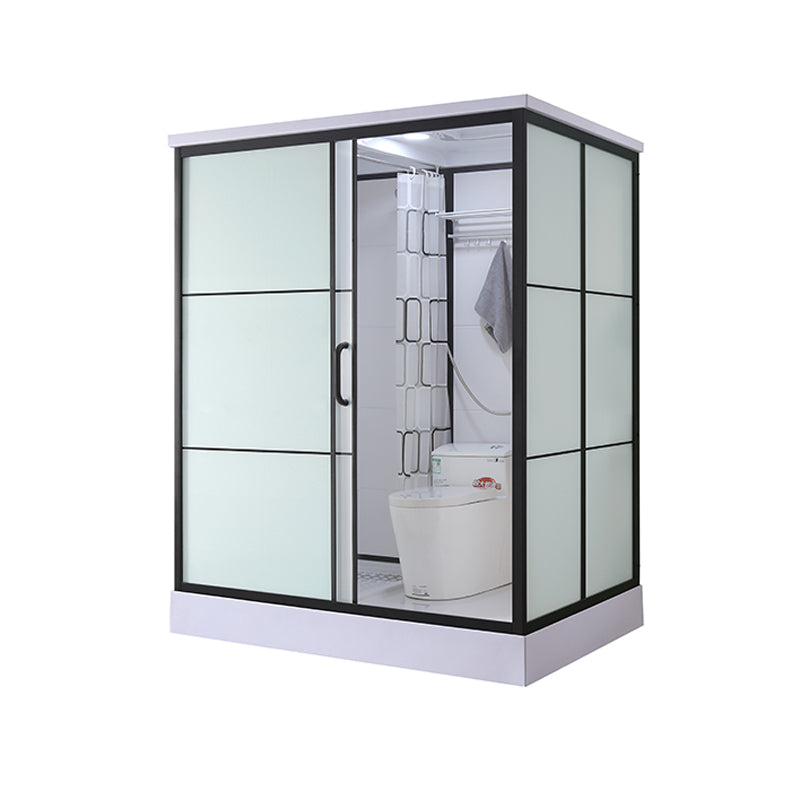 Black Framed Shower Stall with White Base Tempered Glass Shower Stall