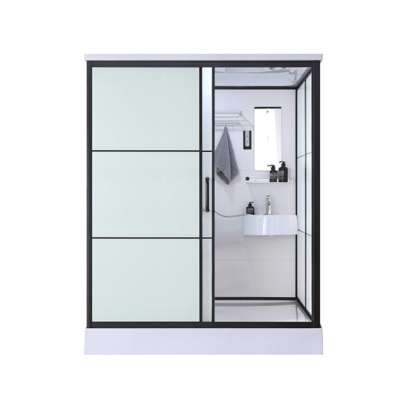 Black Framed Shower Stall with White Base Tempered Glass Shower Stall