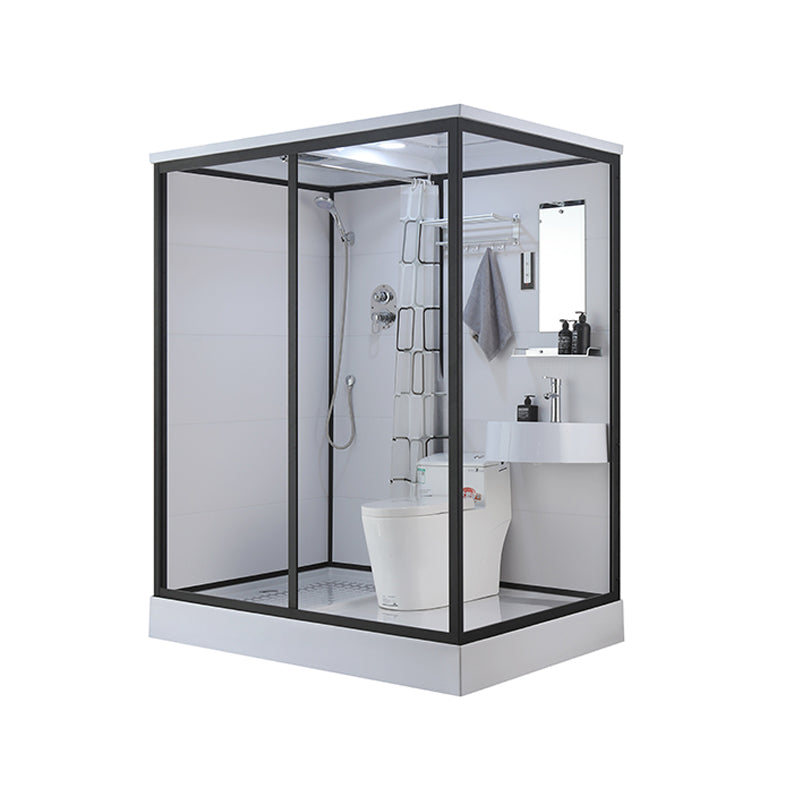 Black Framed Shower Stall with White Base Tempered Glass Shower Stall