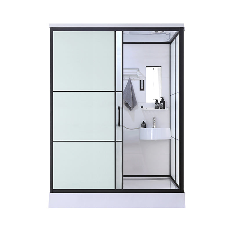 Black Framed Shower Stall with White Base Tempered Glass Shower Stall