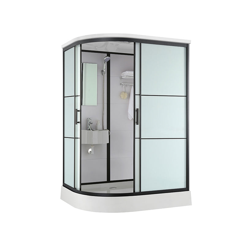 Black Framed Shower Stall with White Base Tempered Glass Shower Stall