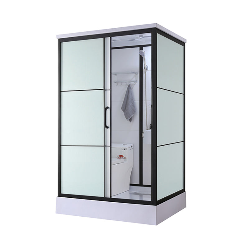 Black Framed Shower Stall with White Base Tempered Glass Shower Stall