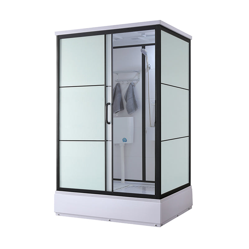 Black Framed Shower Stall with White Base Tempered Glass Shower Stall