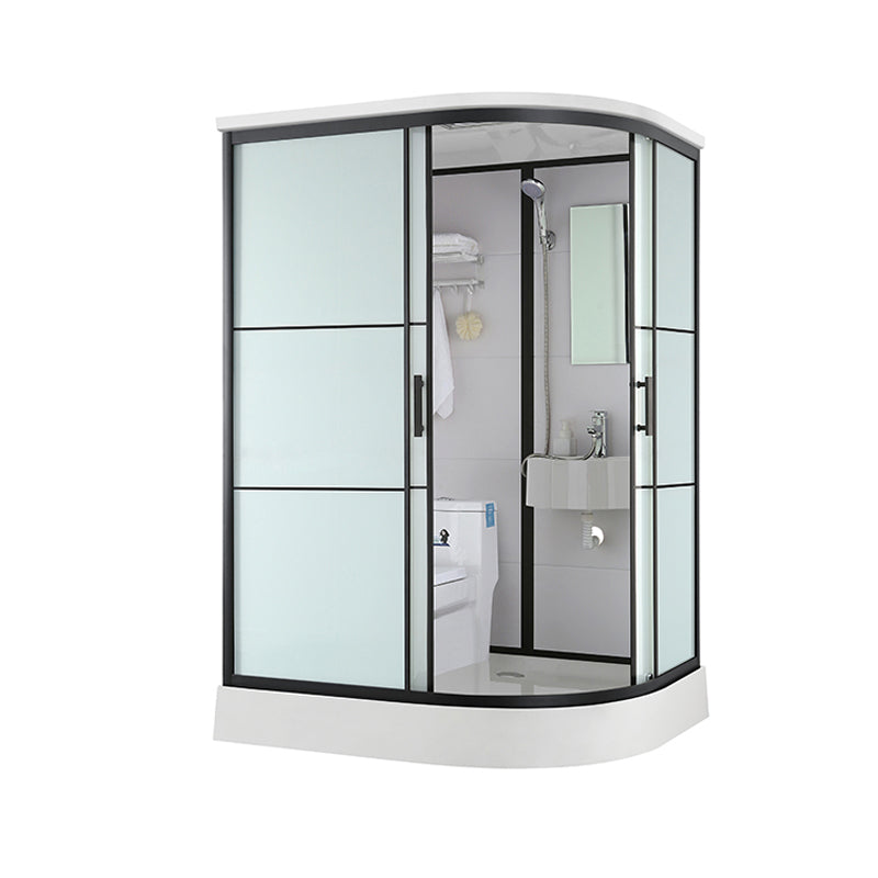 Black Framed Shower Stall with White Base Tempered Glass Shower Stall