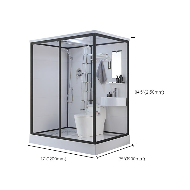 Black Framed Shower Stall with White Base Tempered Glass Shower Stall