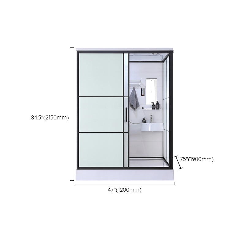 Black Framed Shower Stall with White Base Tempered Glass Shower Stall