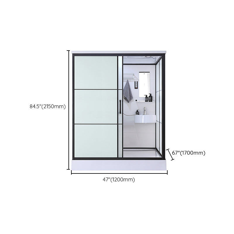 Black Framed Shower Stall with White Base Tempered Glass Shower Stall