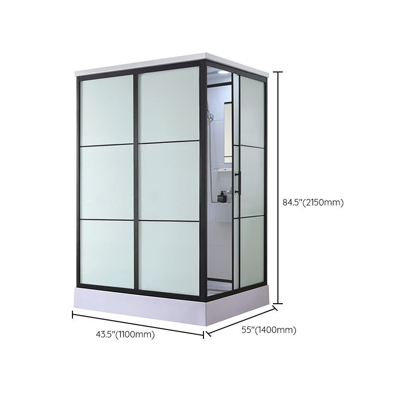 Black Framed Shower Stall with White Base Tempered Glass Shower Stall