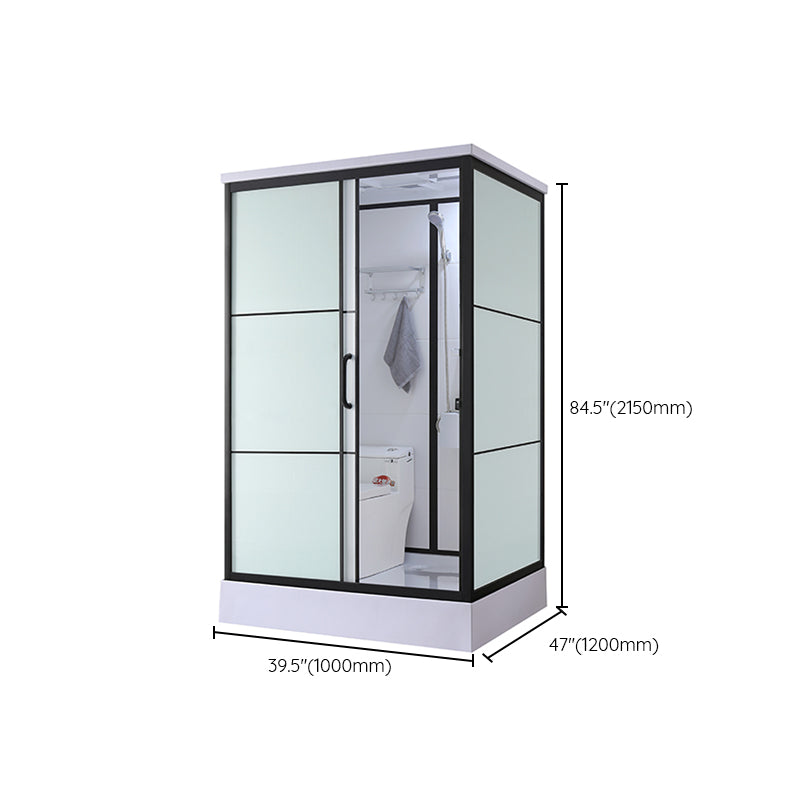 Black Framed Shower Stall with White Base Tempered Glass Shower Stall