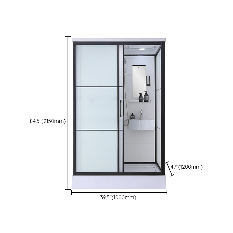 Black Framed Shower Stall with White Base Tempered Glass Shower Stall