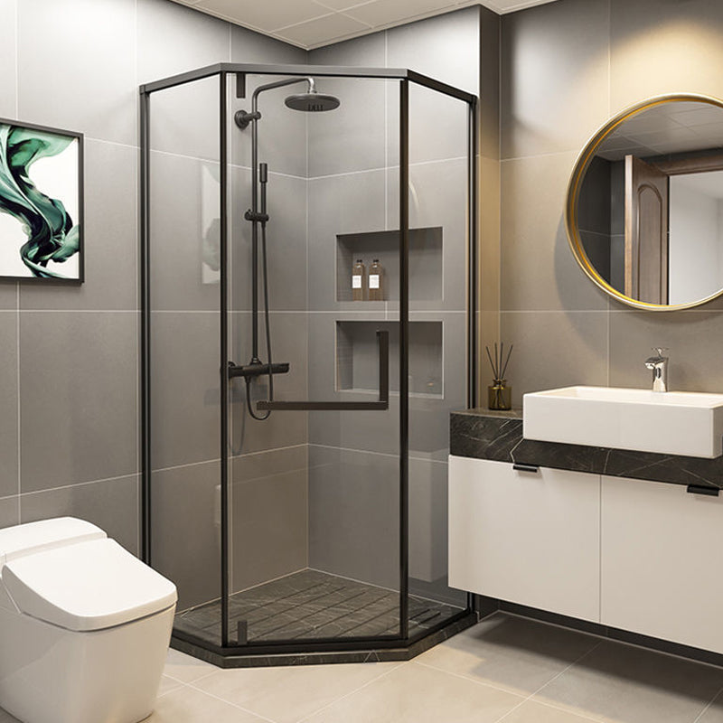 Contemporary Black Shower Enclosure Neo-Angle Semi-Frameless Clear Shower Enclosure