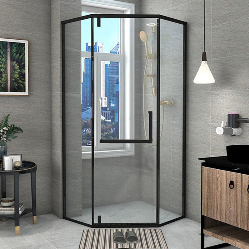 Contemporary Black Shower Enclosure Neo-Angle Semi-Frameless Clear Shower Enclosure