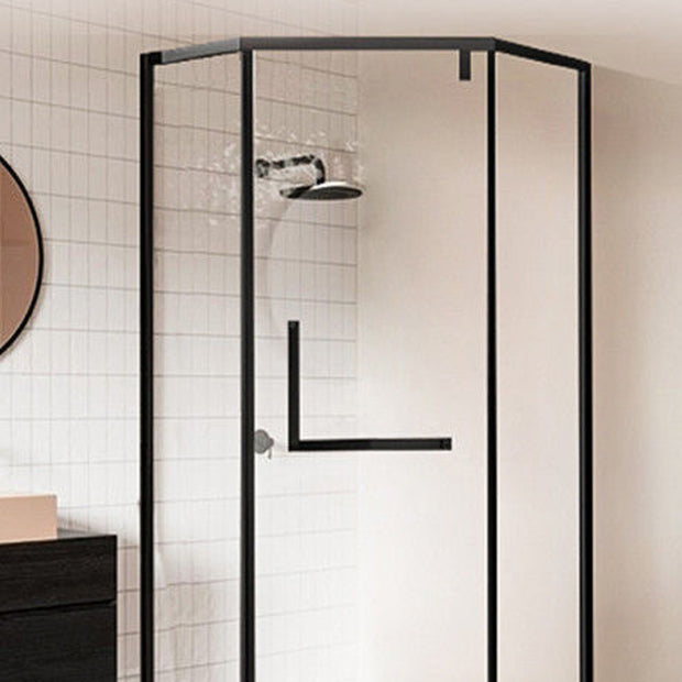 Contemporary Black Shower Enclosure Neo-Angle Semi-Frameless Clear Shower Enclosure