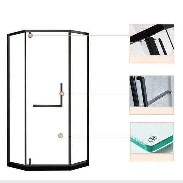 Contemporary Black Shower Enclosure Neo-Angle Semi-Frameless Clear Shower Enclosure